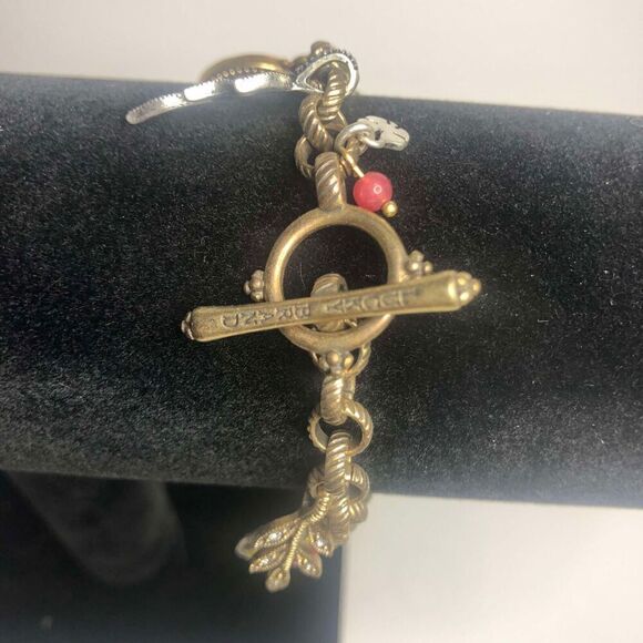 811 Lucky Brand boho antler charm drop goldtone silvertone toggle bracelet 7.5" - Picture 2 of 2